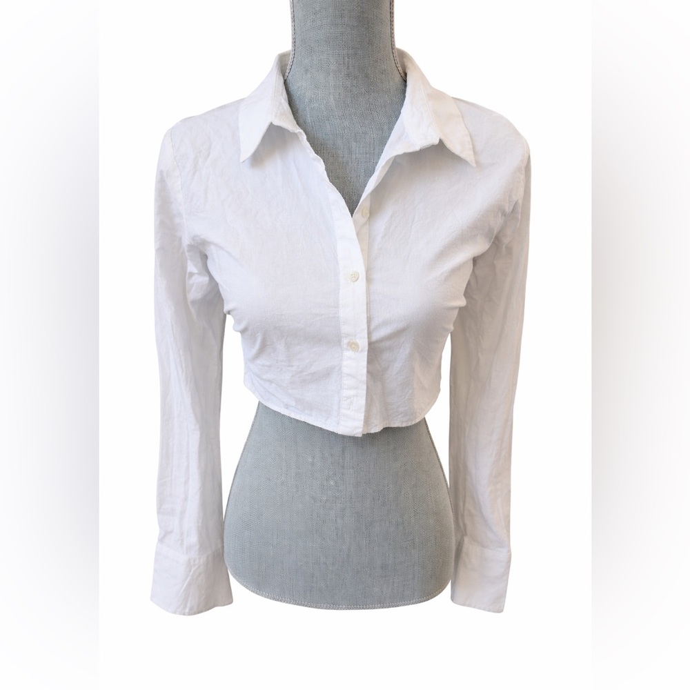 Free People White Open Back Tie Crop Button-Down Shirt M Missing Button